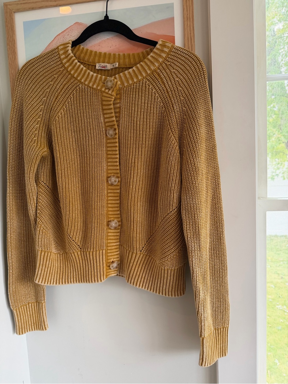 Faherty Mustard Yellow Ribbed Button-Front Cardigan - Picture 2 of 5
